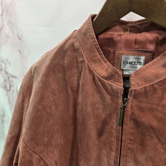 Chicos Jacket XL 3 Pink Peach Leather Suede Moto Biker Pastel Light Zip Vintage - Picture 2 of 11